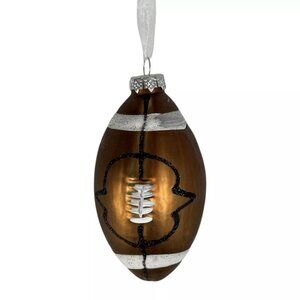 Christmas Ornament Football Glass Brown Glitter Accents Sports Holiday Decor New